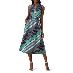Tory Burch Overprinted Wrap Blue Green Midi Sleeveless Cotton Dress Size 2